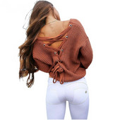 Modern női pulóver csupasz háttal, nyakkendővel több színben