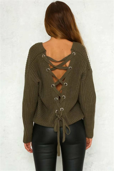 Modern női pulóver csupasz háttal, nyakkendővel több színben