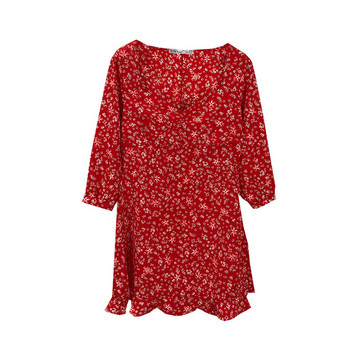 Rövid női ruha ovális nyakkivágással és 7/8-as ujjakkal