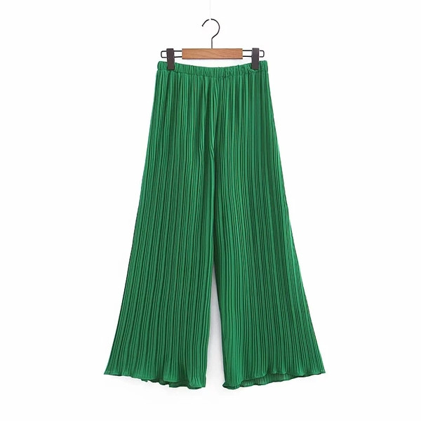Pantaloni moderni de dama - model larg in culoarea verde