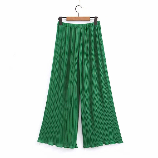 Pantaloni moderni de dama - model larg in culoarea verde