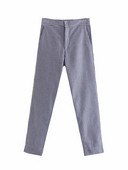 Pantaloni de dama in carouri cu talie inalta si buzunare