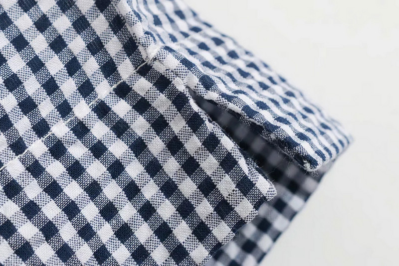 Pantaloni de dama in carouri cu talie inalta si buzunare