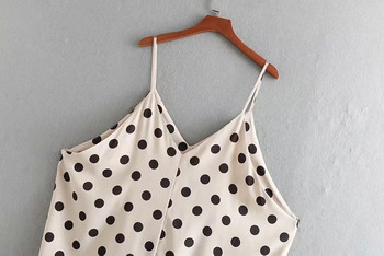 Pöttyös női ruha vékony pántokkal, fehér színben