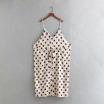 Pöttyös női ruha vékony pántokkal, fehér színben