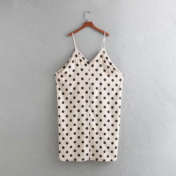 Pöttyös női ruha vékony pántokkal, fehér színben