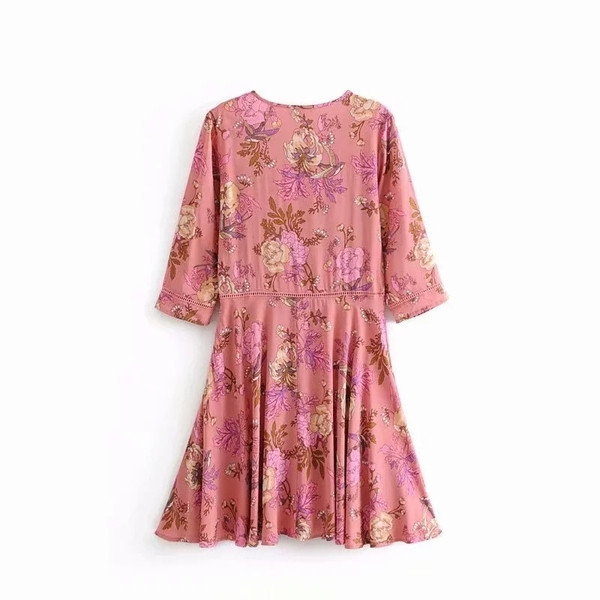 Rochie de dama cu model floral cu maneci 3/4