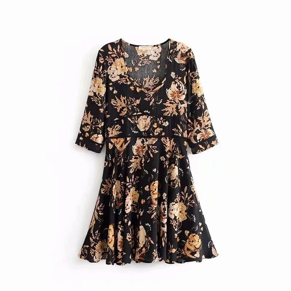 Rochie de dama cu model floral cu maneci 3/4