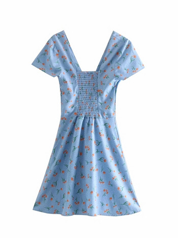 Női ruha mély V-nyakkal, kék színben