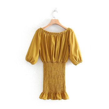 Rochie de dama cu maneci 3/4 de culoare galbena