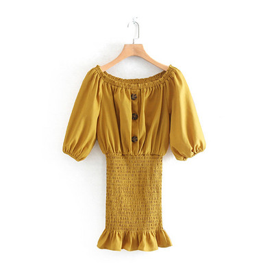 Rochie de dama cu maneci 3/4 de culoare galbena