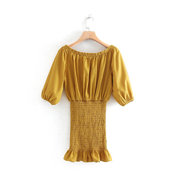 Rochie de dama cu maneci 3/4 de culoare galbena