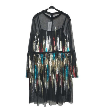 Rochie elegantă de damă cu paiete și mâneci lungi de culoare neagră