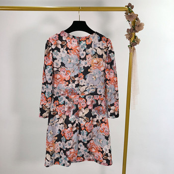 Virágmintás női hosszú ruha ovális nyakkivágással