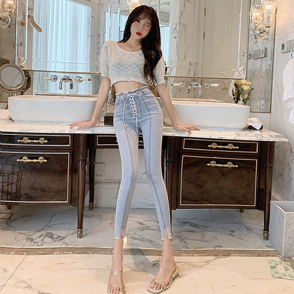 Női alkalmi farmer Karcsú, fűzős modell