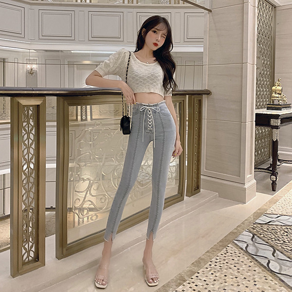 Női alkalmi farmer Karcsú, fűzős modell