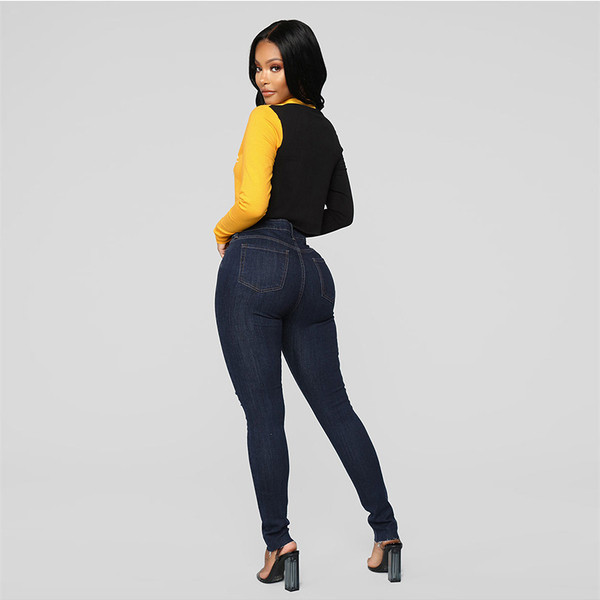 Blugi casual de dama de culoare inchisa cu motive rupte