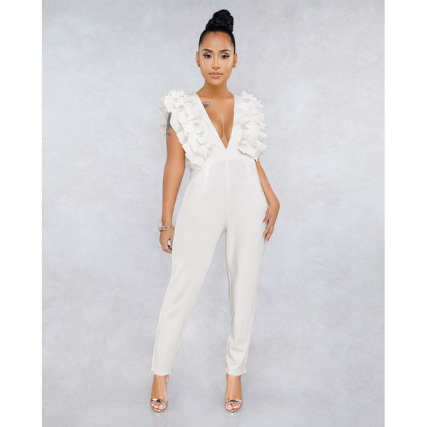 Elegáns női overall széles pántokkal, fehér színben