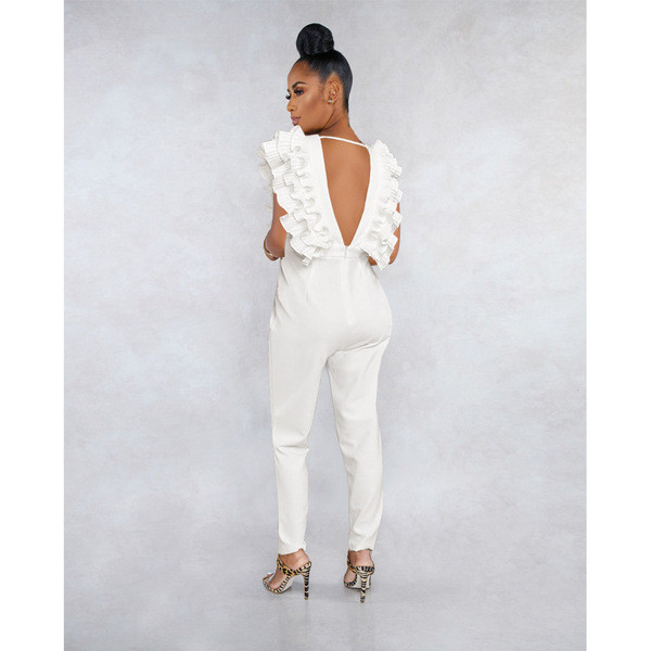 Elegáns női overall széles pántokkal, fehér színben