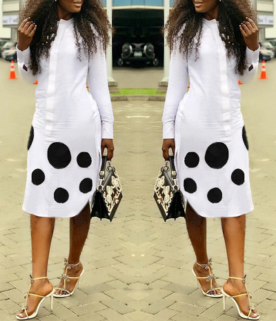 Modern női ruha hosszú ujjú fehér és fekete színben