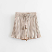 Pantaloni scurți plisați de damă cu talie înaltă, auriu și argintiu