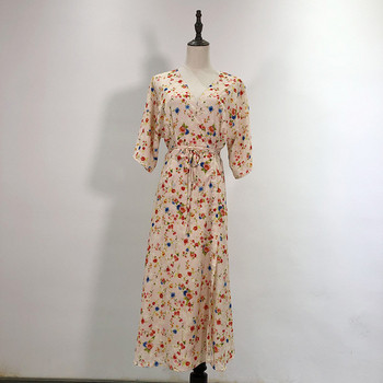 Rochie lunga cu maneci 3/4 si legaturi in talie