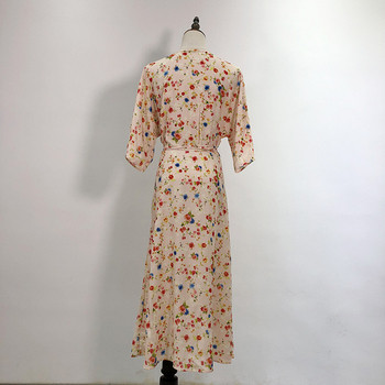 Rochie lunga cu maneci 3/4 si legaturi in talie