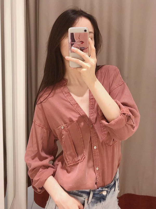 Cămașă casual de damă cu buzunare și nasturi