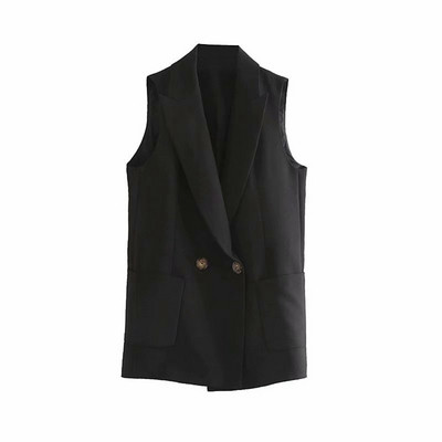 Elegáns női mellény fekete színben, gombokkal és zsebekkel