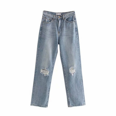 Női kék farmer magas derékkal, szakadt motívummal