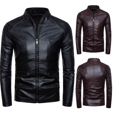 Modern men`s leather jacket with zipper in two colors