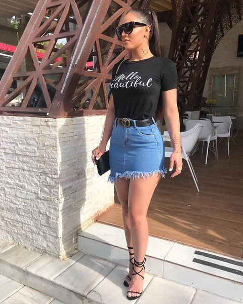 Fusta de dama scurta moderna din denim cu talie inalta