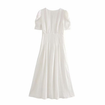 Rochie albă lungă cu decolteu în V adânc