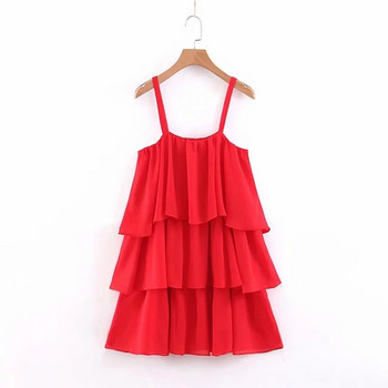 Rochie de dama eleganta cu bretele subtiri de culoare rosie - model scurt