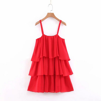 Rochie de dama eleganta cu bretele subtiri de culoare rosie - model scurt