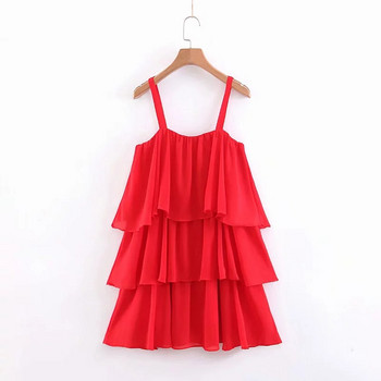 Rochie de dama eleganta cu bretele subtiri de culoare rosie - model scurt