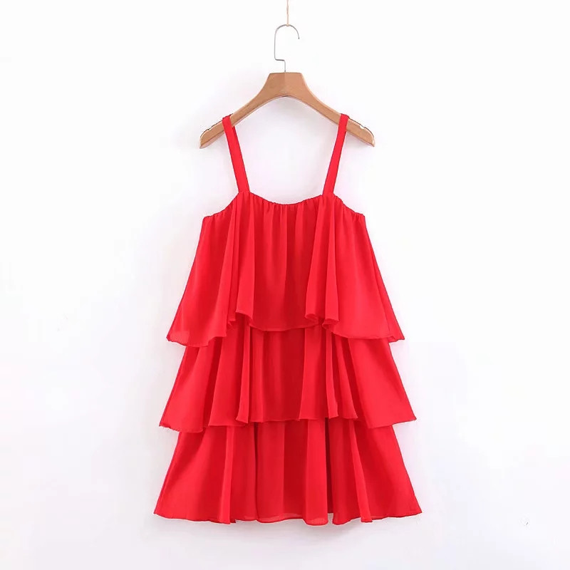 Rochie de dama eleganta cu bretele subtiri de culoare rosie - model scurt