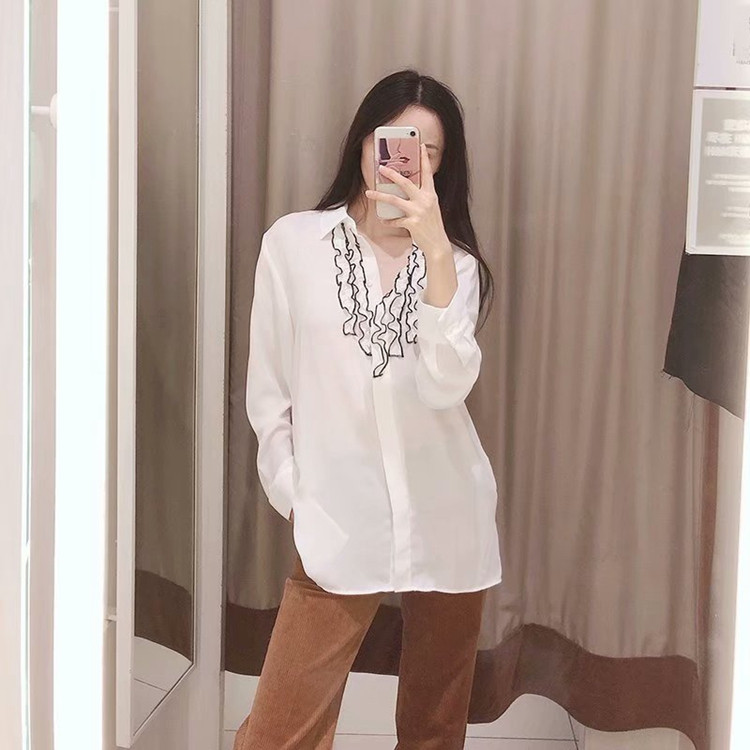 Cămașă lungă de șifon de damă de culoare albă