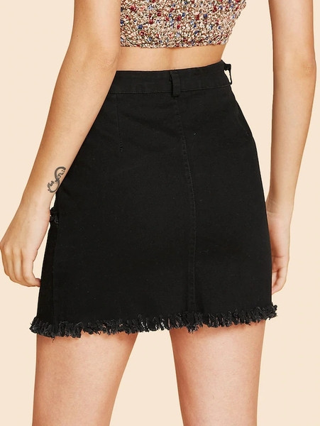 Fusta casual de dama de culoare neagra cu talie inalta