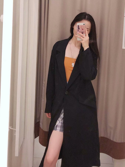 Palton lung elegant de damă, de culoare neagră