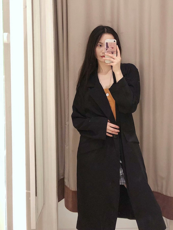 Palton lung elegant de damă, de culoare neagră