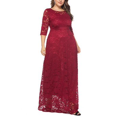 Модерна дамска дълга рокля с дантела и 3/4 ръкав в няколко цвята 