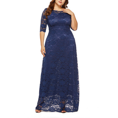 Rochie moderna de dama lunga cu dantela si maneci 3/4 in mai multe culori