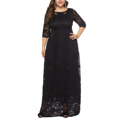 Rochie moderna de dama lunga cu dantela si maneci 3/4 in mai multe culori