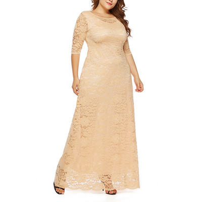 Rochie moderna de dama lunga cu dantela si maneci 3/4 in mai multe culori