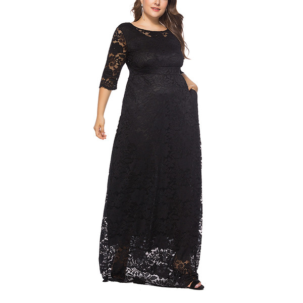 Rochie moderna de dama lunga cu dantela si maneci 3/4 in mai multe culori