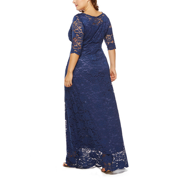 Rochie moderna de dama lunga cu dantela si maneci 3/4 in mai multe culori