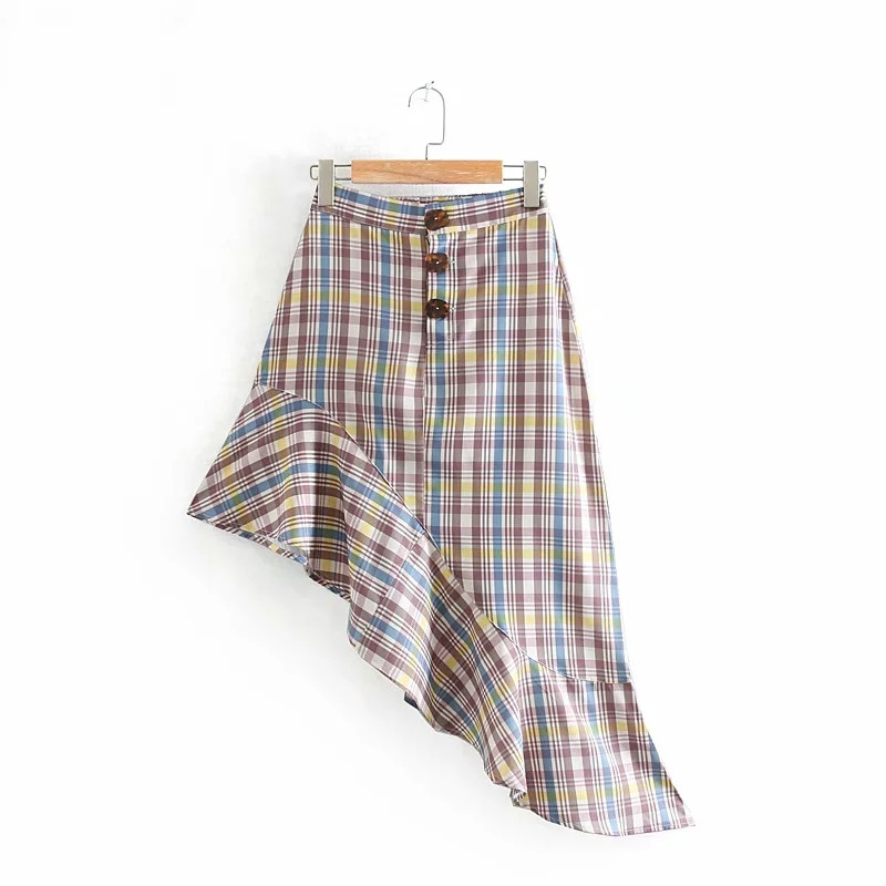 Női kockás szoknya aszimmetrikus modell