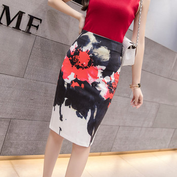 Fusta de dama moderna cu model floral cu talie inalta