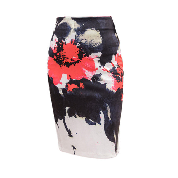 Fusta de dama moderna cu model floral cu talie inalta